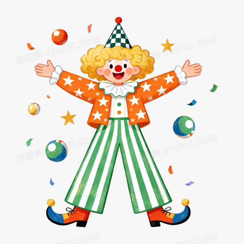 扁平风小丑表演愚人节免抠元素