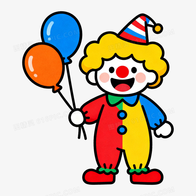 扁平风愚人节卡通小丑免抠元素