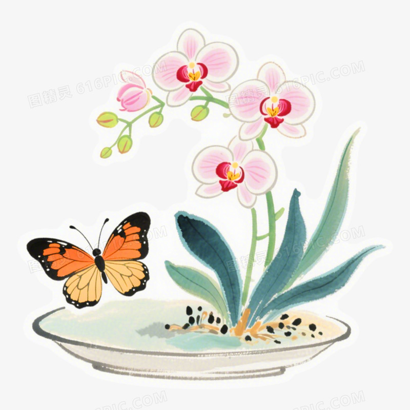 蝴蝶兰古诗词配图素材免抠元素