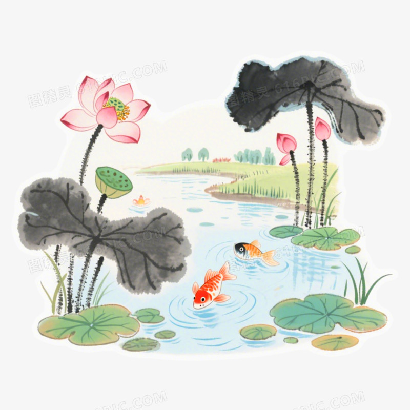 河边古诗词配图素材免抠元素