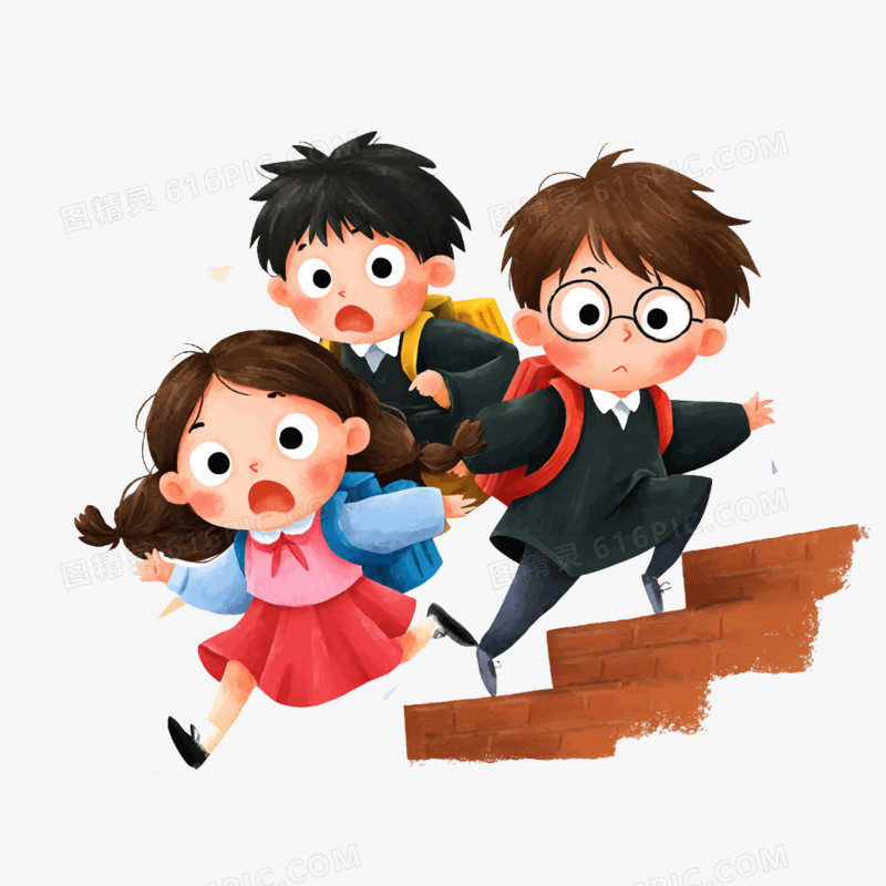 卡通手绘学生安全教育安全上下楼梯免抠元素