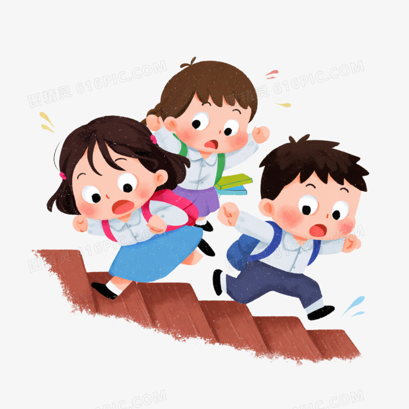 卡通手绘学生安全教育安全上下楼梯免抠元素