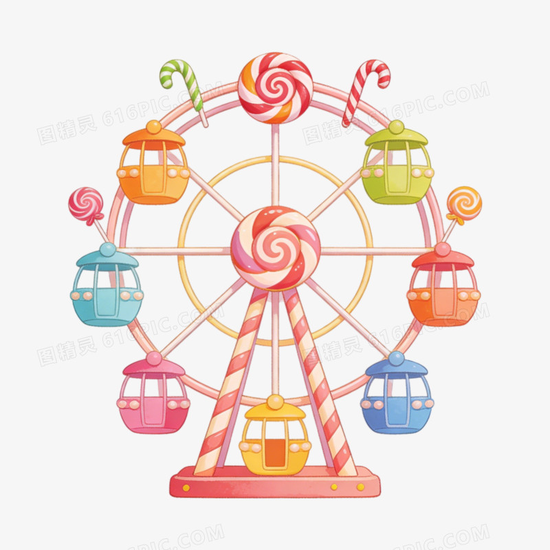 游乐场卡通手绘摩天轮ai免抠元素
