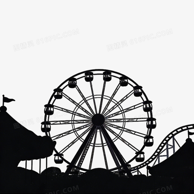 游乐场黑白剪纸卡通绘画ai免抠元素