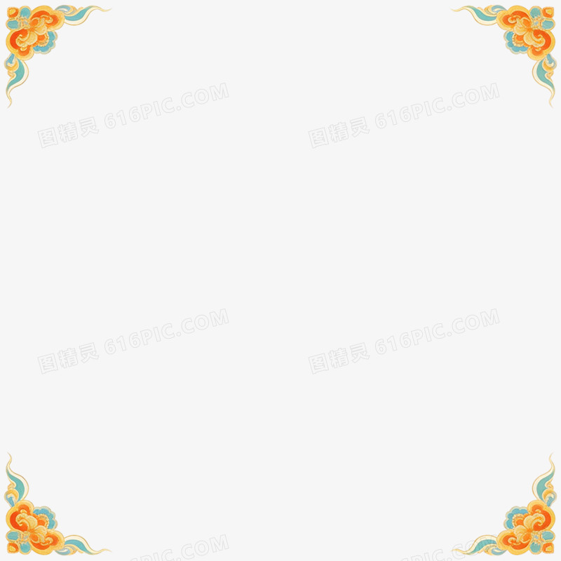 手绘插画敦煌风边框免抠元素