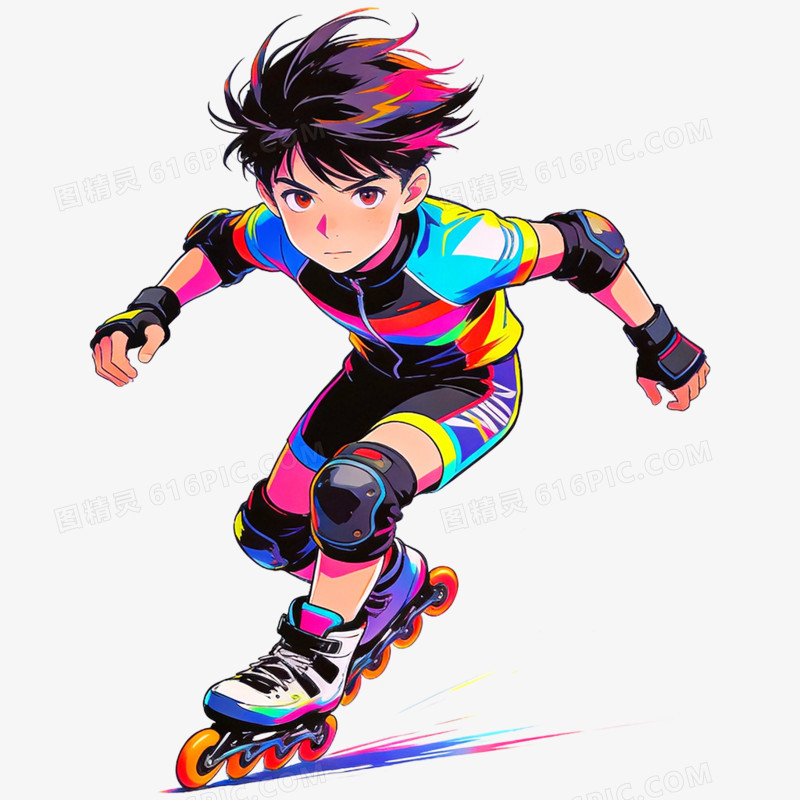 手绘插画轮滑运动免抠元素