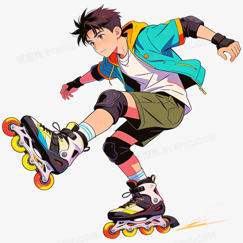 手绘插画轮滑运动免抠元素