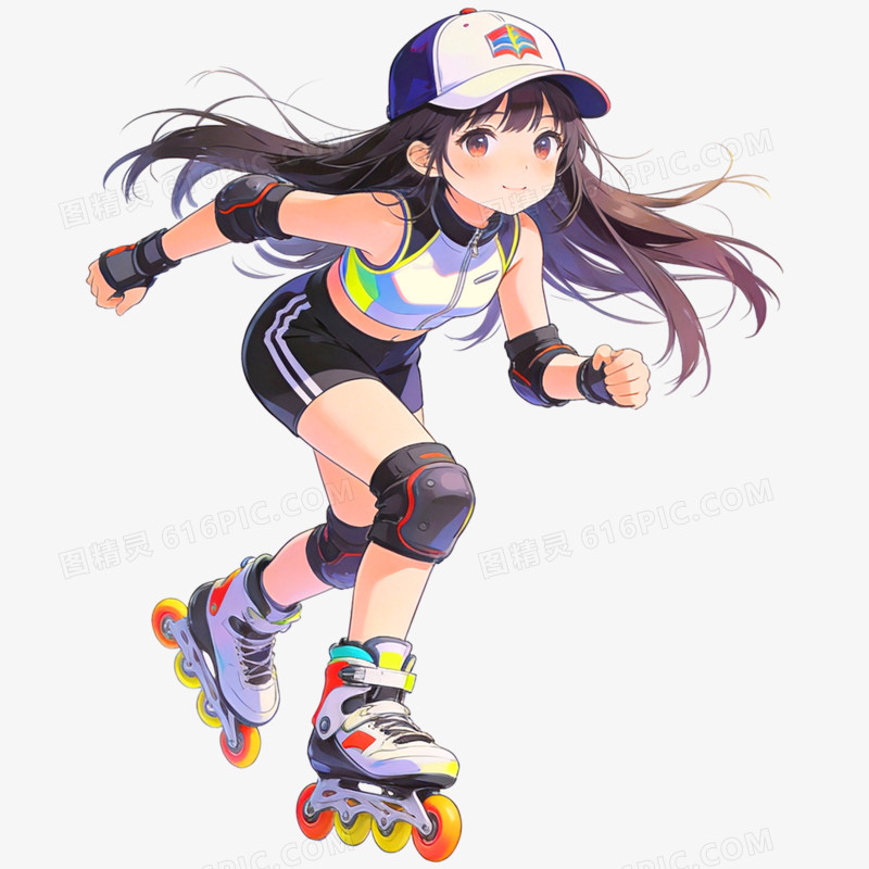 手绘插画轮滑运动免抠元素