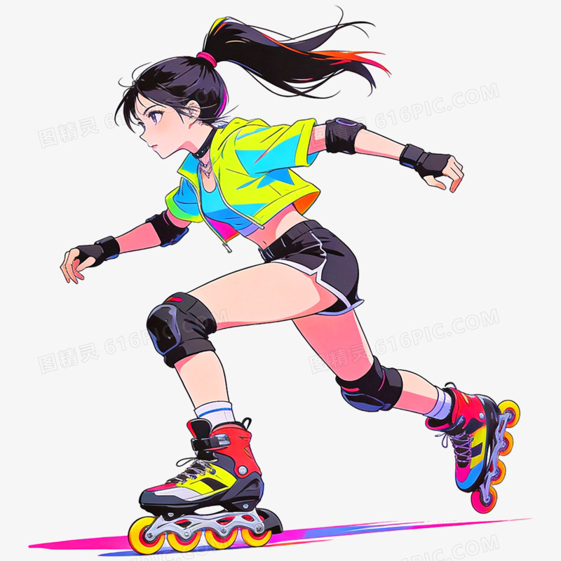 手绘插画轮滑运动免抠元素