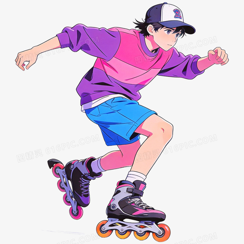 手绘插画轮滑运动免抠元素