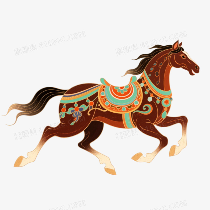 敦煌风格插画一匹马免抠元素