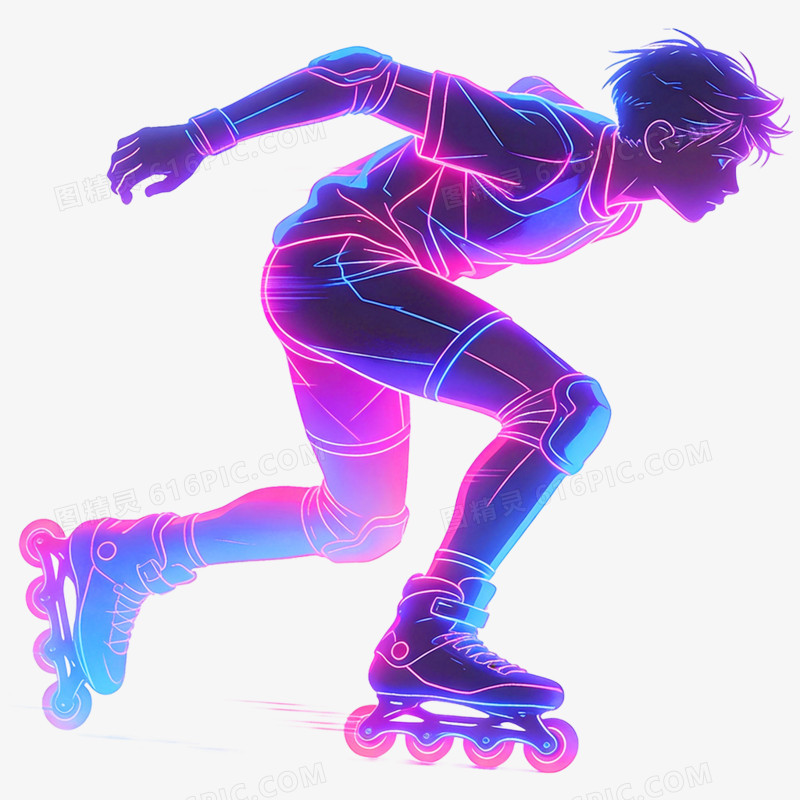 紫色插画轮滑运动免抠元素