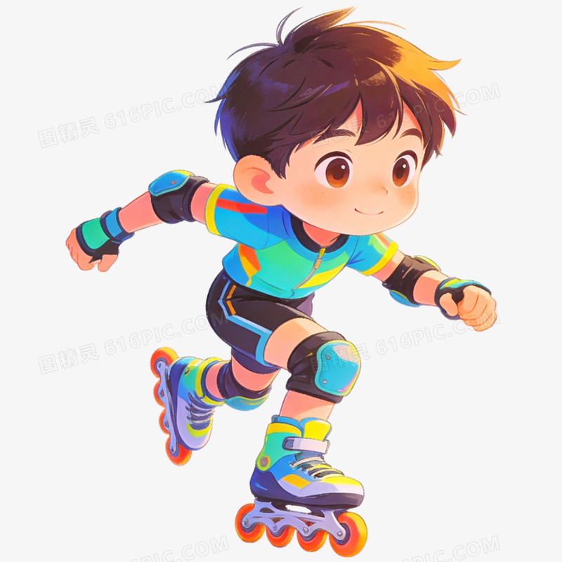 手绘插画轮滑运动免抠元素