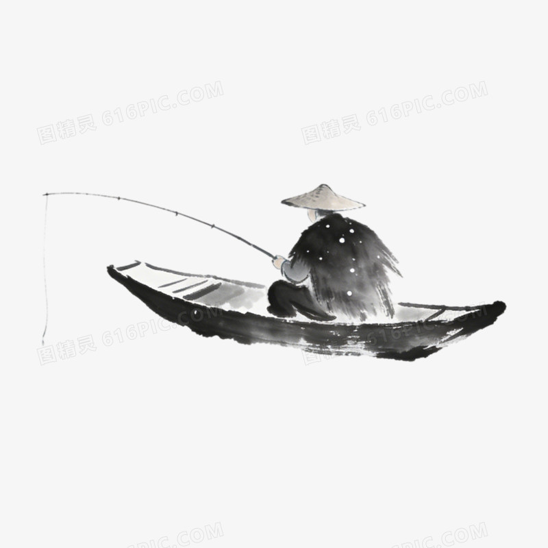古风插画古诗词配图垂钓免抠元素