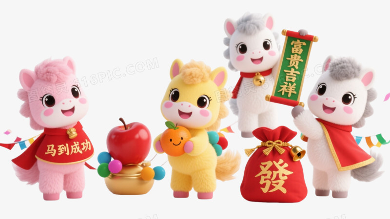 六只吉祥小马贺新春