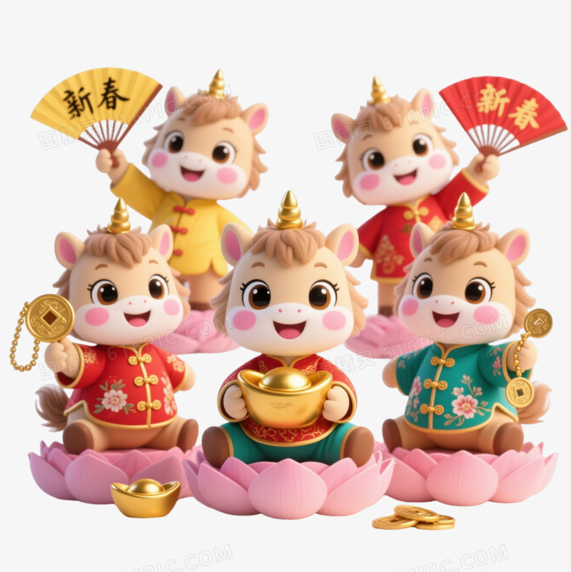 五只国风萌马贺新春