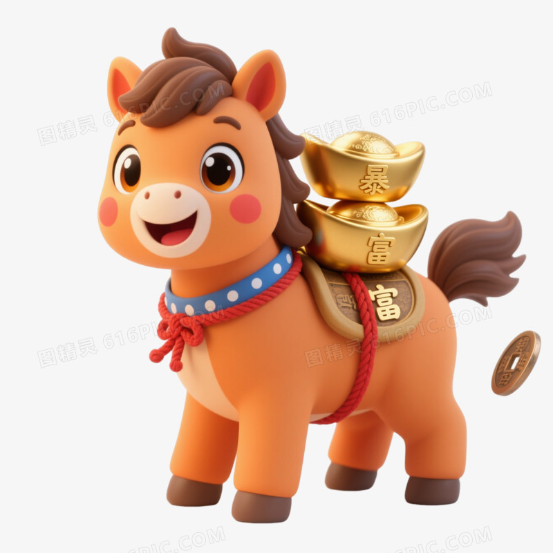 暴富小马驮金元宝迎财神