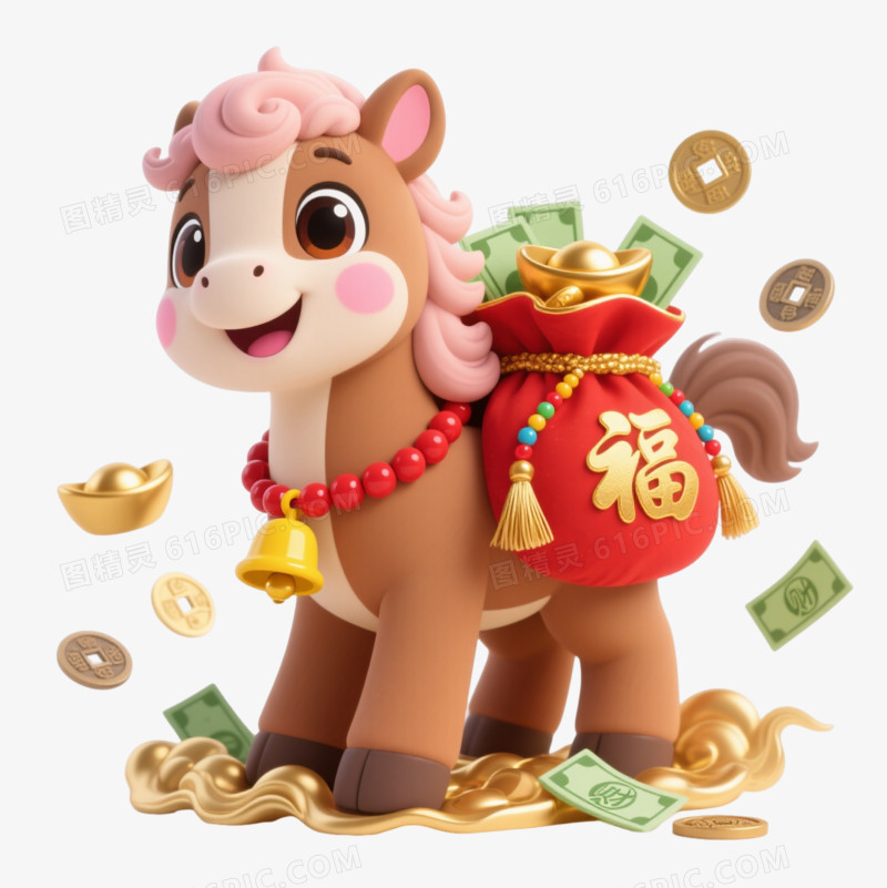 财神小马驮福袋踏祥云