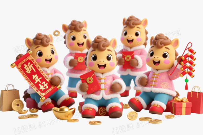 六只萌趣小马贺新春