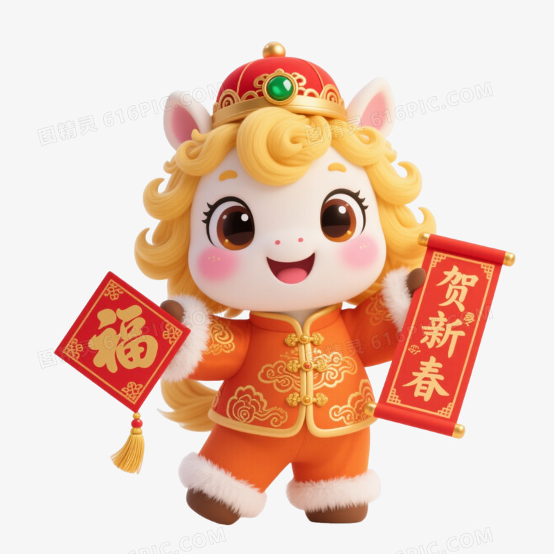 喜庆国风小马手持福字迎新春