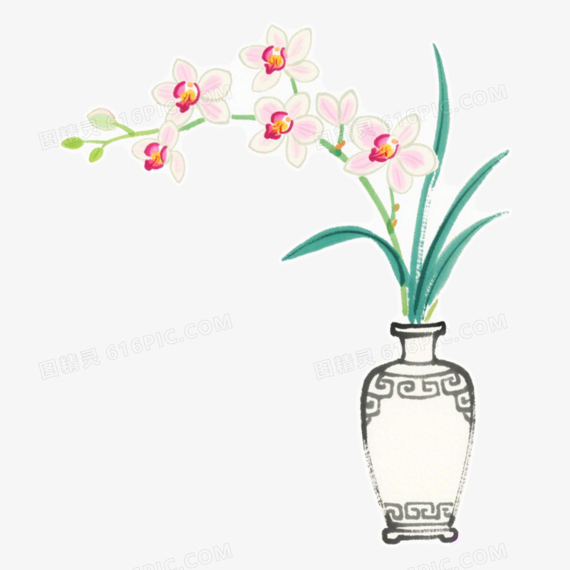 高花瓶兰花古诗词配图素材免抠元素