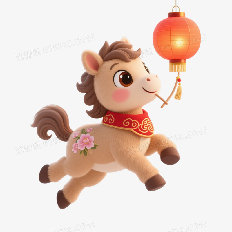 喜庆国风小马叼灯笼跃动迎春