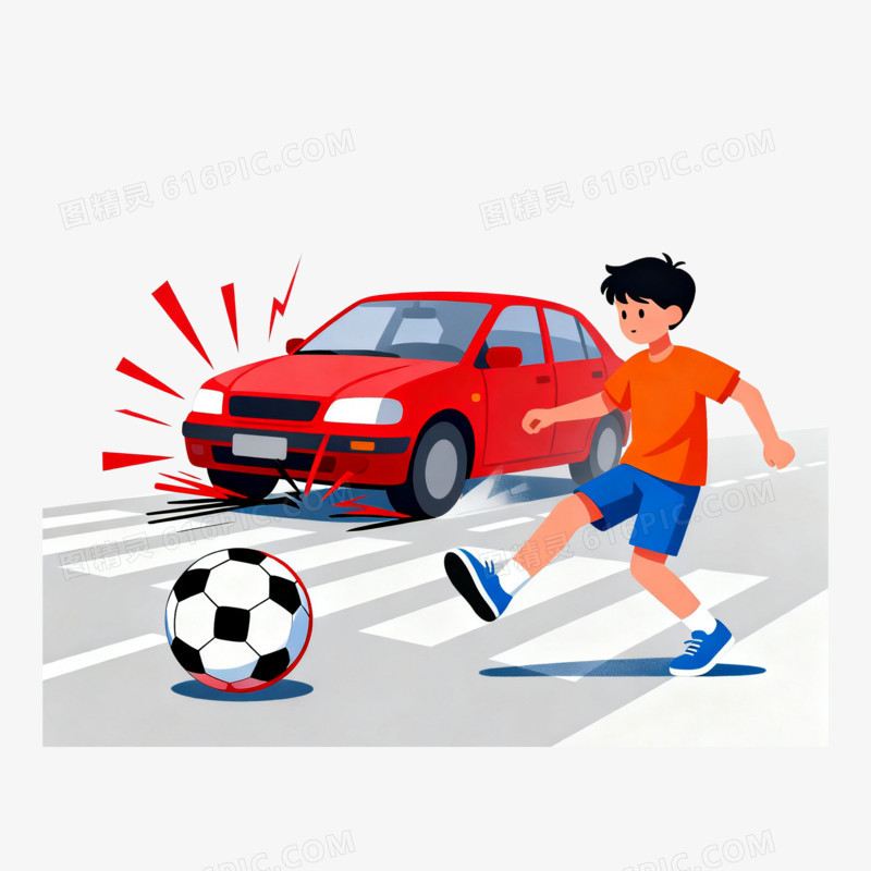 扁平风禁止马路上踢球免抠元素