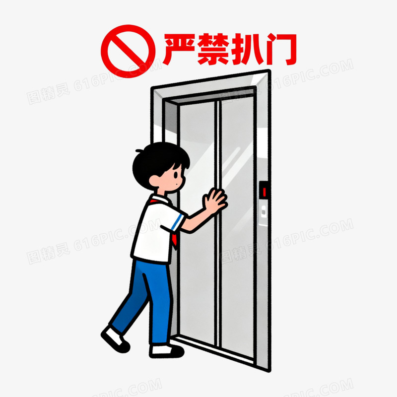 扁平风禁止电梯扒门抠元素