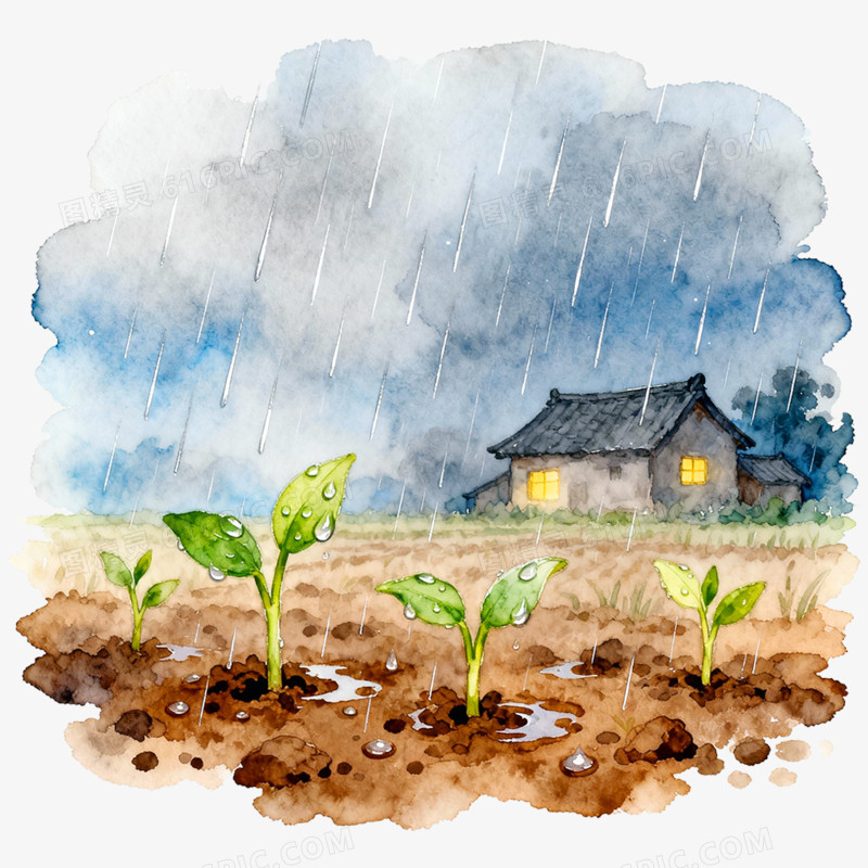 手绘插画古诗词配图免抠元素