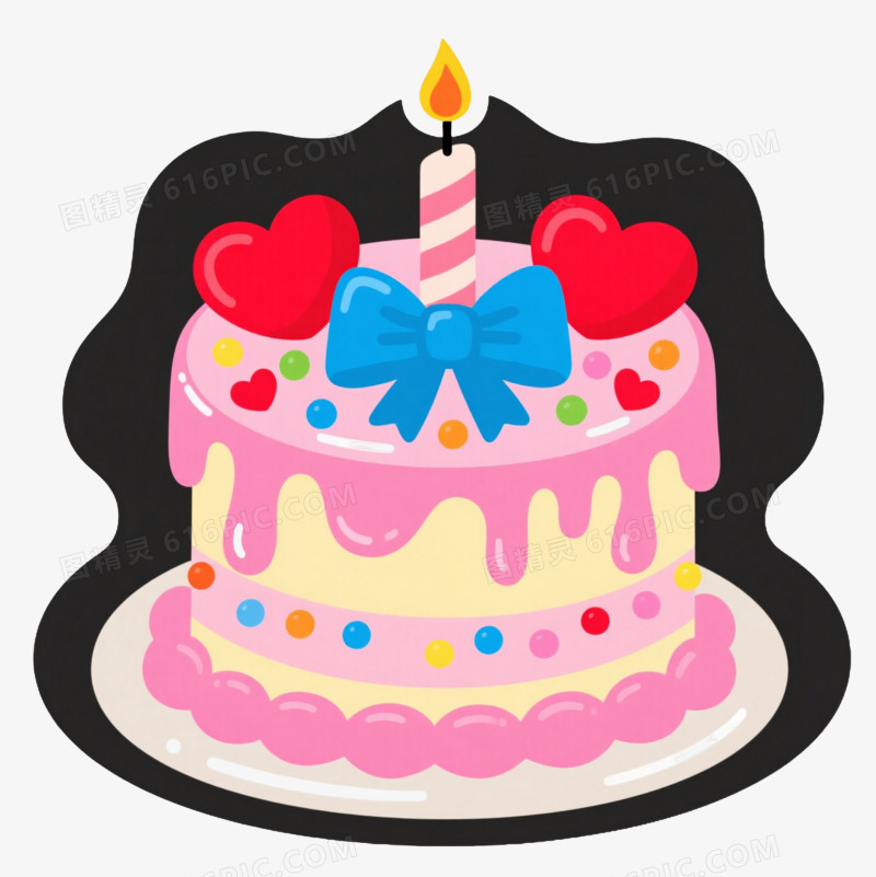 粉嫩双层蛋糕卡通手绘