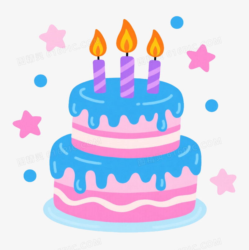 粉蓝双层蛋糕卡通手绘