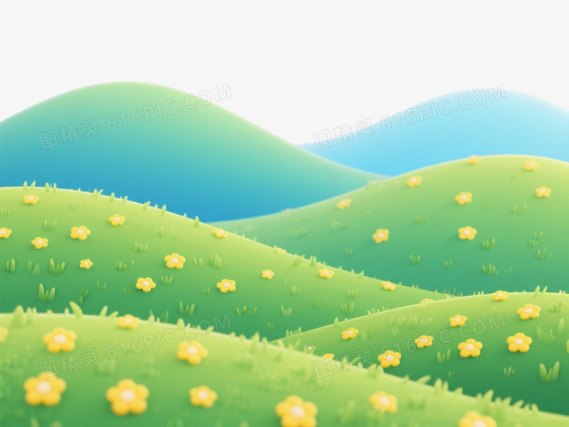 青绿山水卡通手绘元素