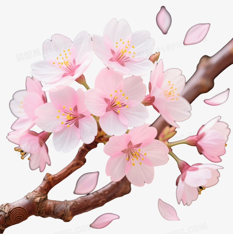 粉色樱花枝卡通手绘元素