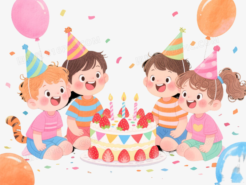 温馨卡通生日派对节日元素