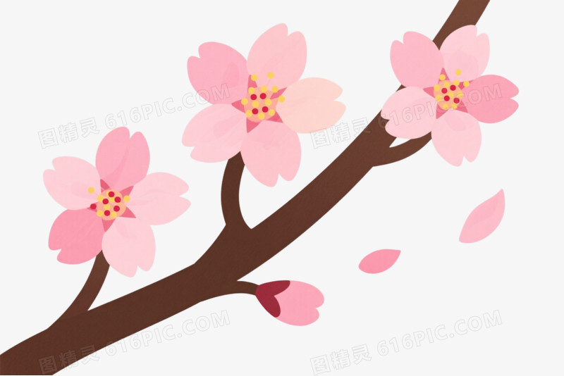 粉色樱花枝条漂浮元素