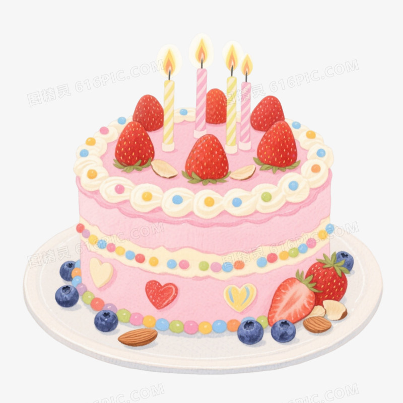粉色草莓蛋糕卡通手绘