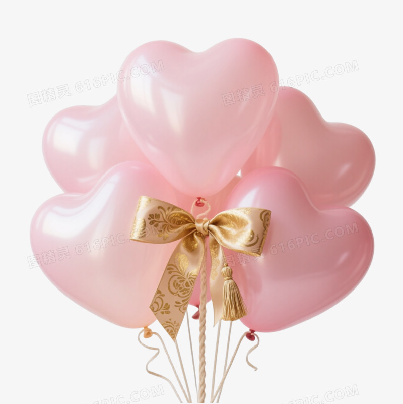粉白心形气球节日元素