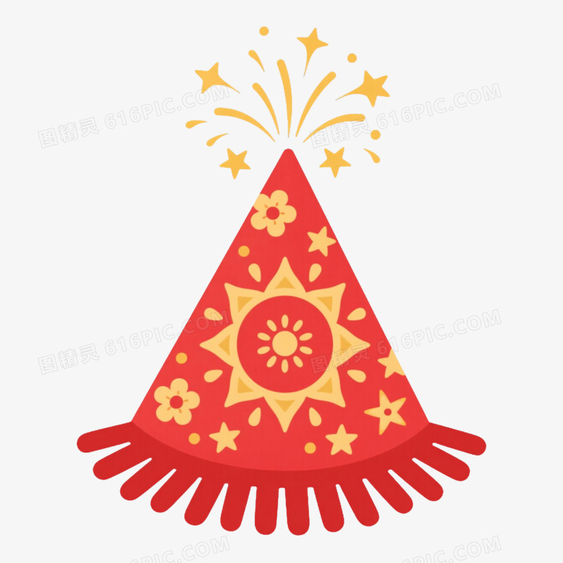 红金烟花派对帽节日元素