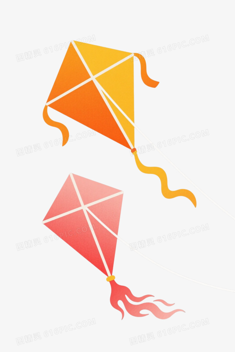 橙红菱形风筝漂浮元素