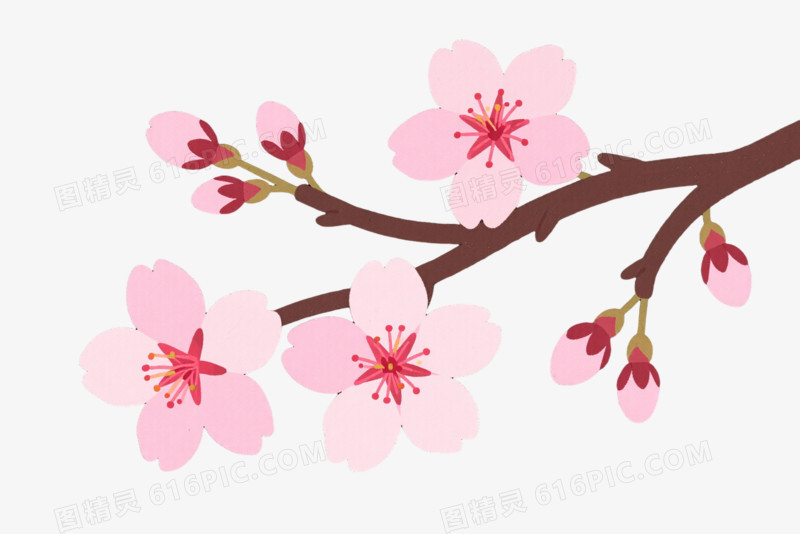 粉色樱花枝卡通手绘元素