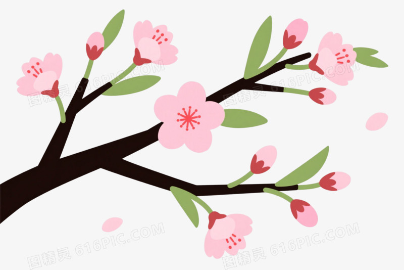 粉色樱花枝卡通手绘元素