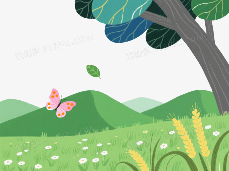 青绿山水卡通手绘元素