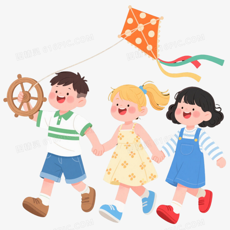 橙色风筝儿童卡通手绘元素