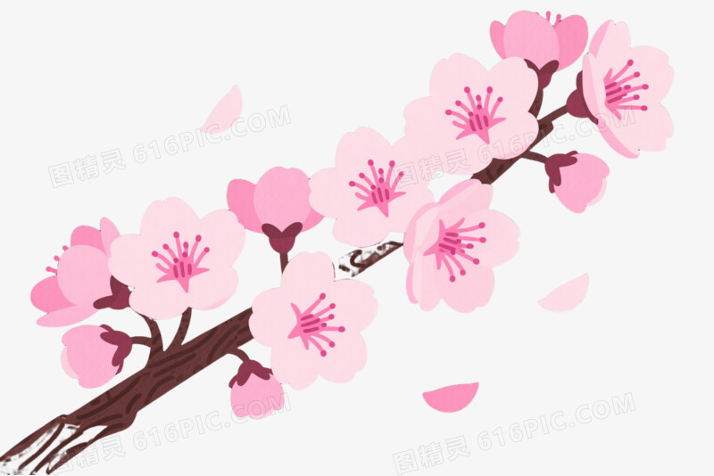 粉色樱花枝卡通手绘元素