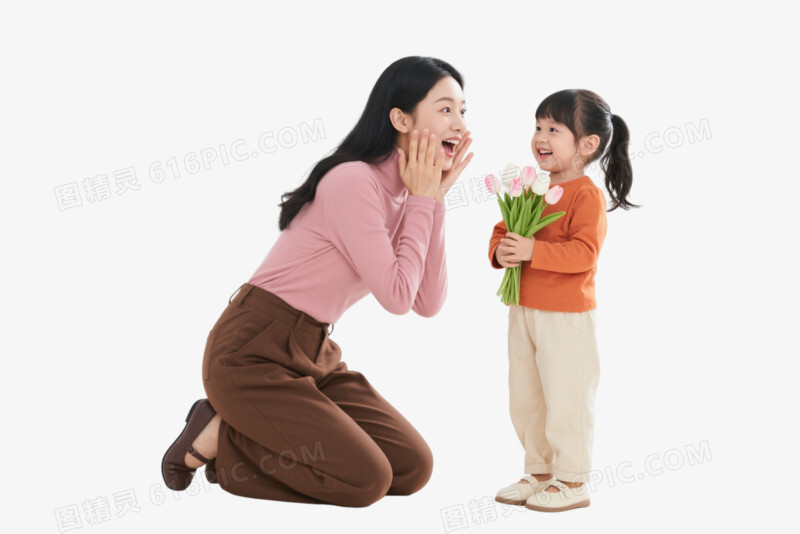 清新绿野母女互动卡通手绘元素