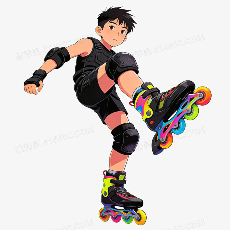 多彩男人轮滑图插画ai免抠元素