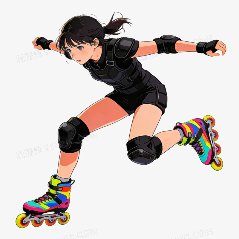 女孩子轮滑比赛图ai免抠元素