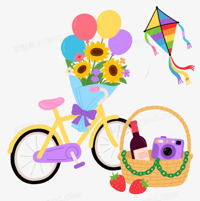 马卡龙色系自行车卡通手绘元素