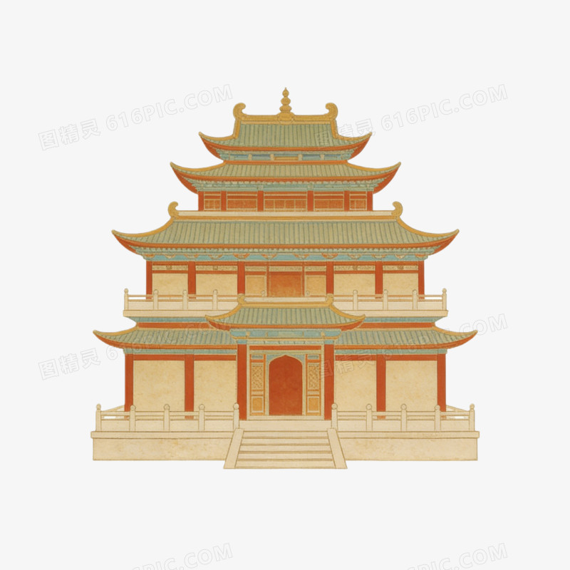 敦煌木质结构建筑插图ai免抠元素