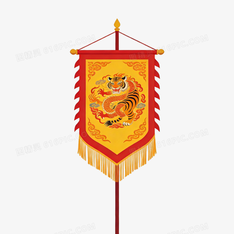 中国龙黄色旗帜ai免抠元素